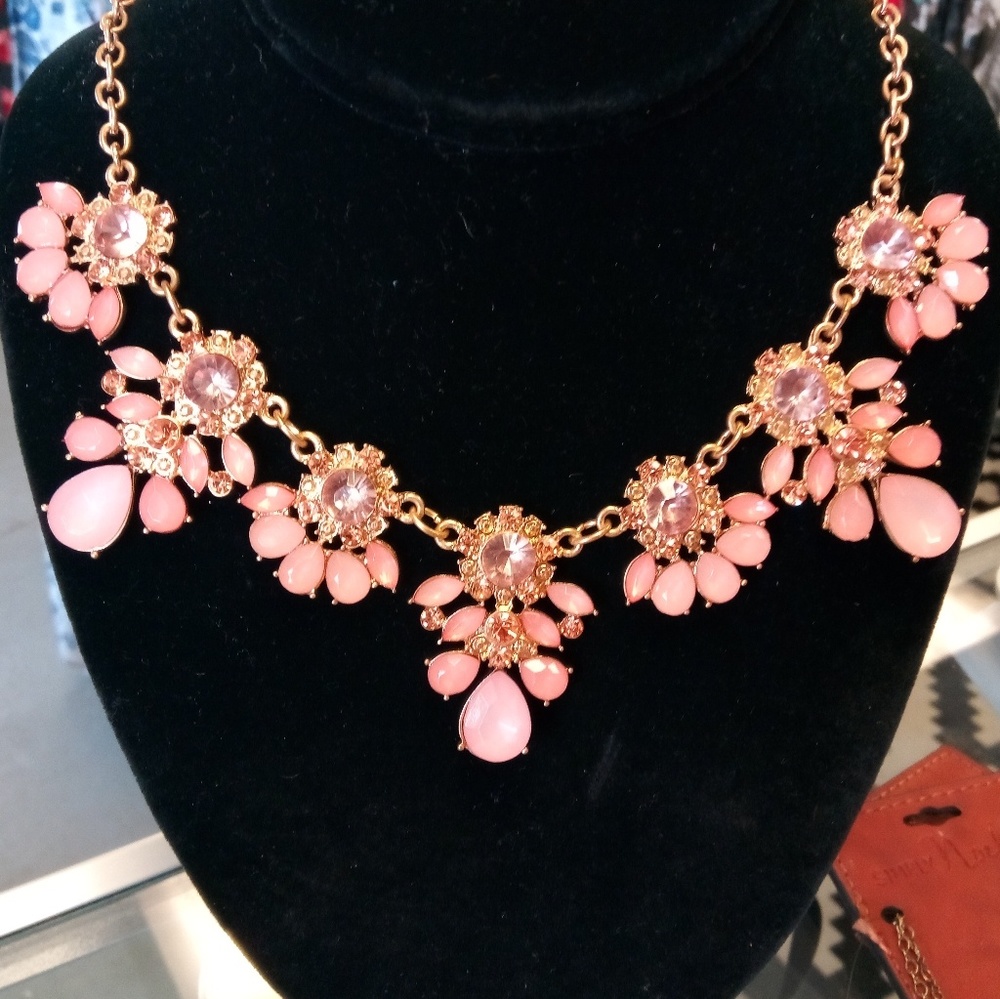 Pink Gem Gold Chain Necklace Statement Piece